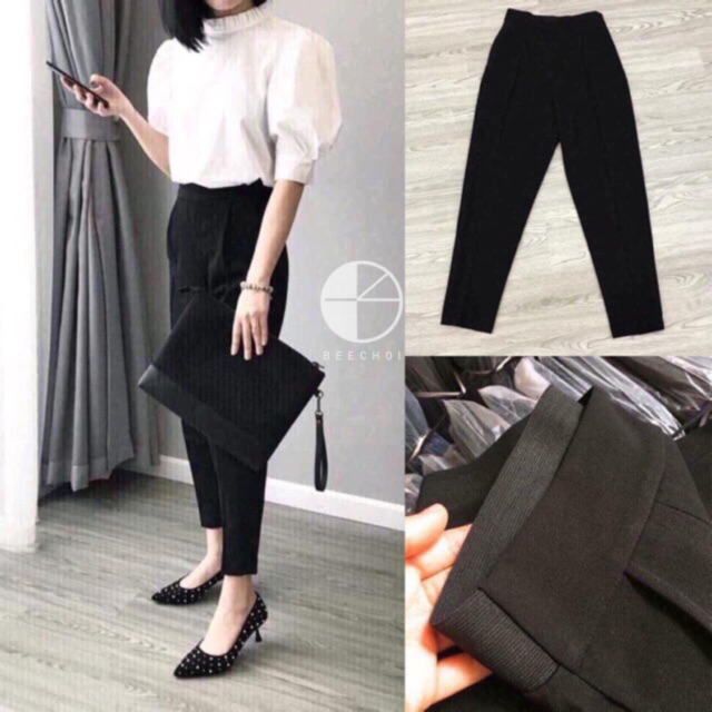 Quần baggy công sở cạp cao lưng chun