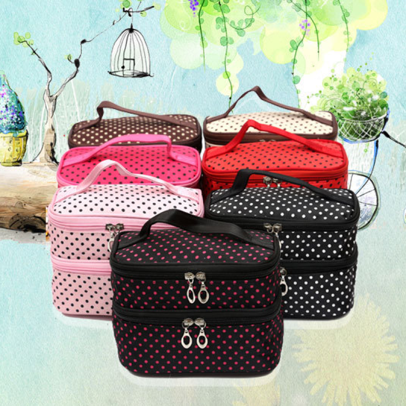 Túi đựng mỹ phẩm đồ trang điểm chấm bi hai tầng túi ulzzang .Phong cách Hàn Quốc( nhiều màu)