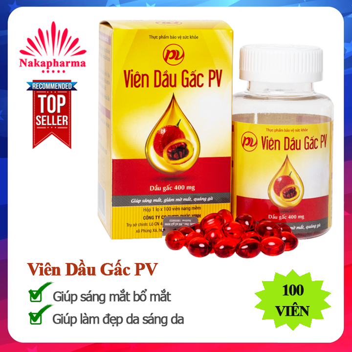 Viên Dầu Gấc PV – Giúp sáng mắt, bổ mắt, ngừa giảm thị lực, khô mắt, quáng gà, làm đẹp da sáng da