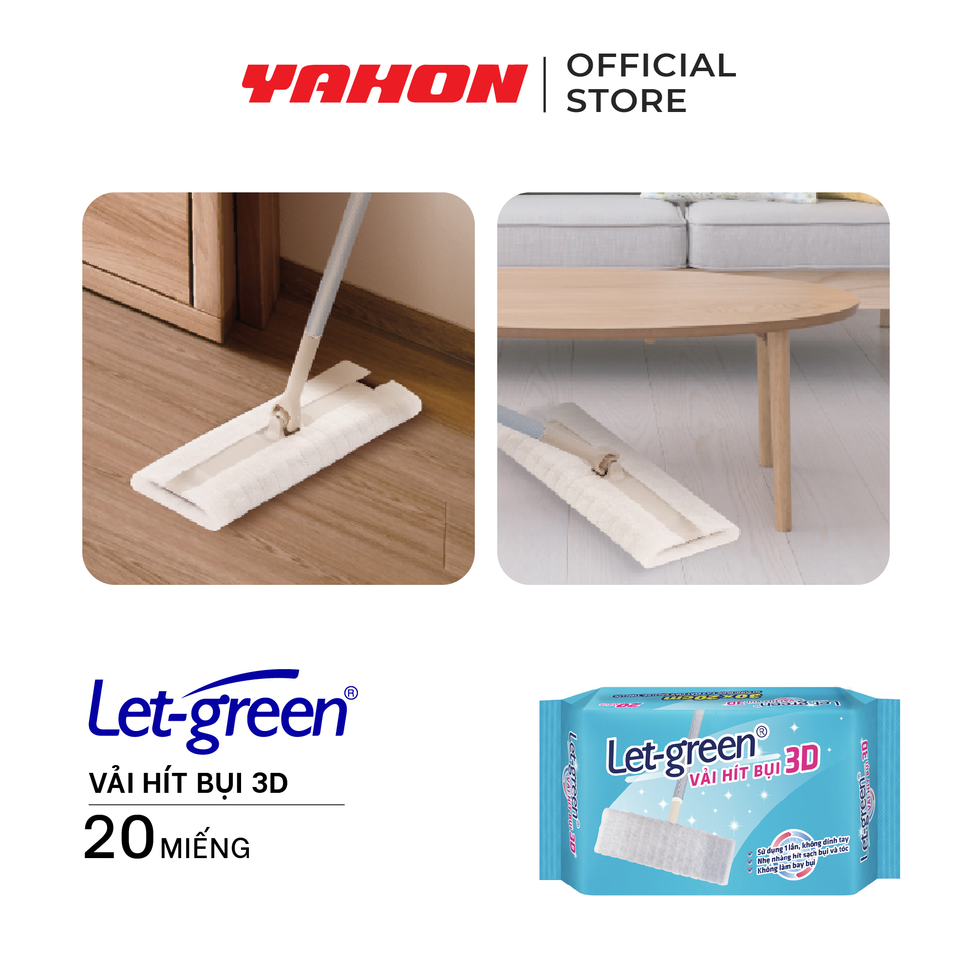 Khăn Giấy Vệ Sinh Hít Bụi 3D LET-GREEN - Hít Sạch Bụi Mịn, Tóc, Lông Thú Cưng, 20 Miếng/Bao