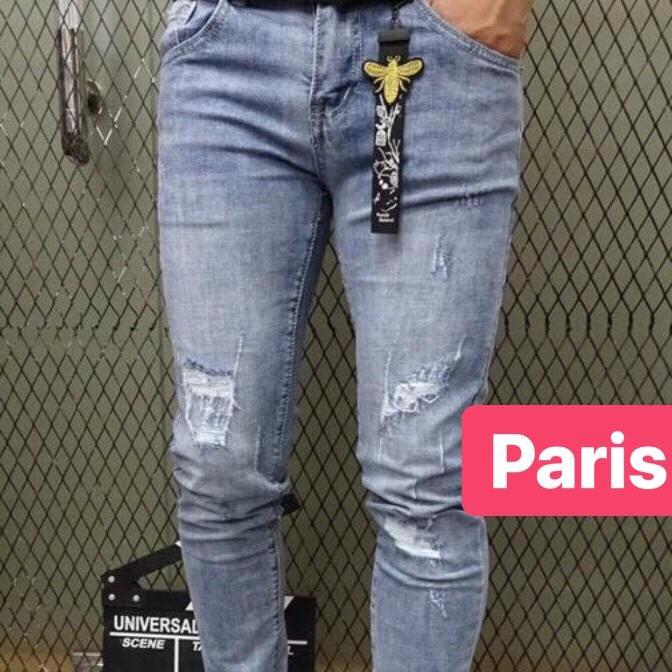 QUẦN JEAN NAM CHẤT BÒ XANH RÁCH WASH KIỂU HÀN QUỐC  PR-2019 CAO CẤP - PARIS FASHION