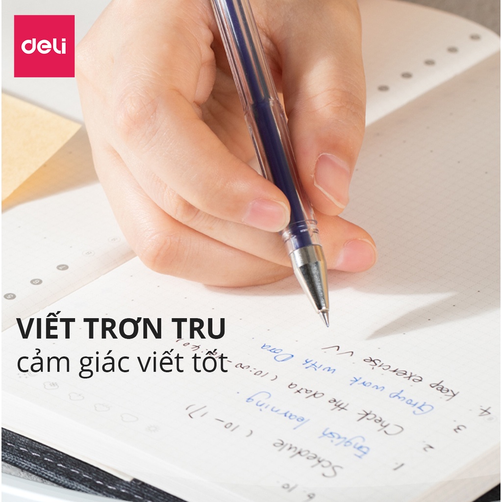 Bút Bi Mực Gel Xanh Đen Deli - Nét Mảnh Thân Trơn Ngòi Chắc Chắn Mực Ra Đều Viết Êm - EG65