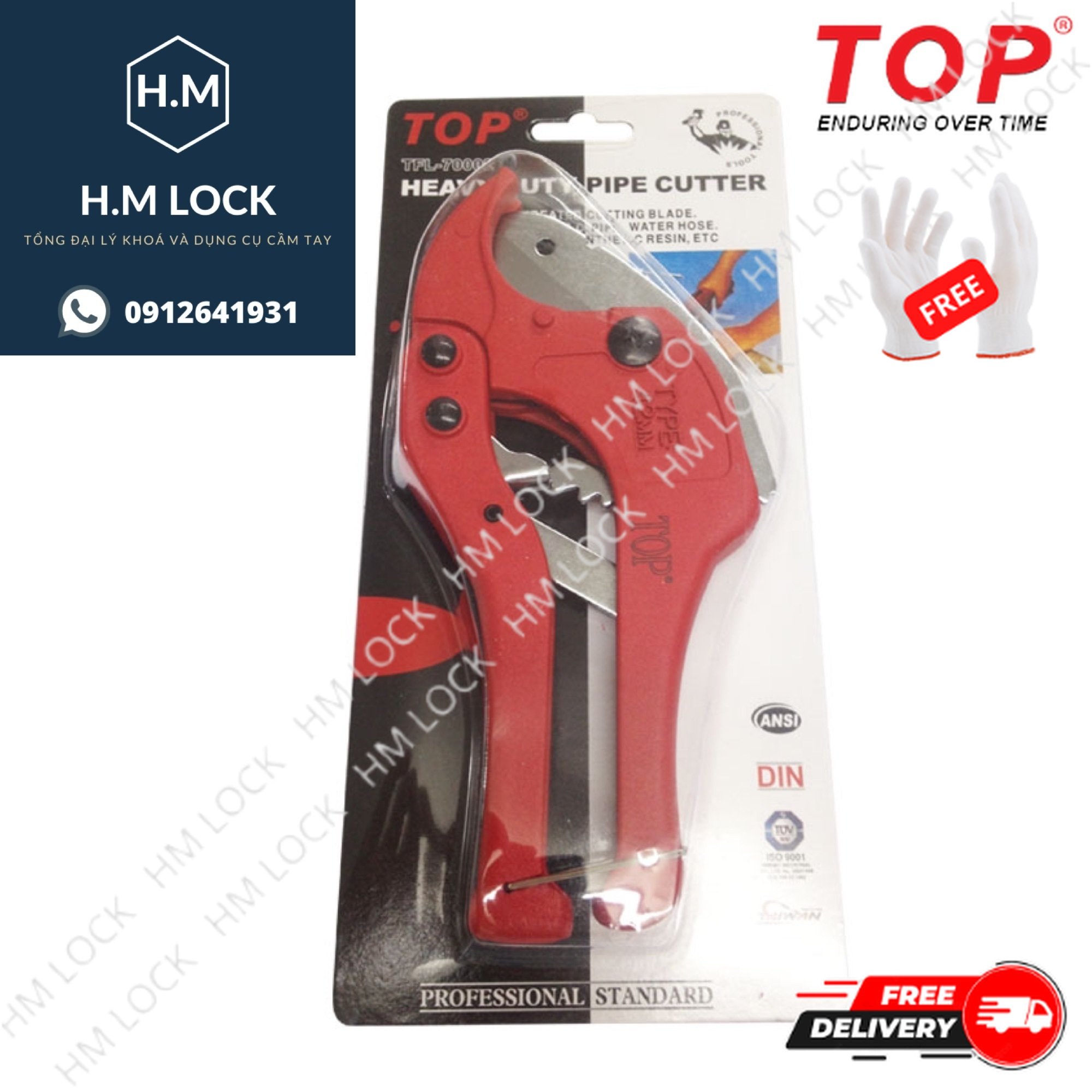 KÉO CẮT ỐNG NHỰA PVC TOP 42MM - MÀU ĐỎ - THÉP CR-V SIÊU BÉN KHÔNG GỈ CAO CẤP - HM LOCK