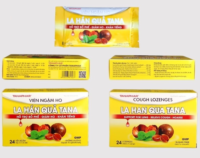 Viên ngậm ho la hán quả Tana (kẹo ngậm ho tân á hộp 24 viên)
