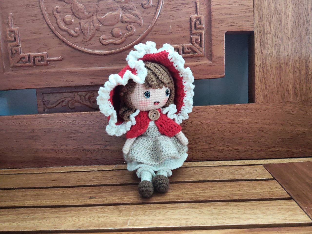 Búp bê móc len cô bé quàng khăn đỏ siêu xinh handmade ( ảnh thật)
