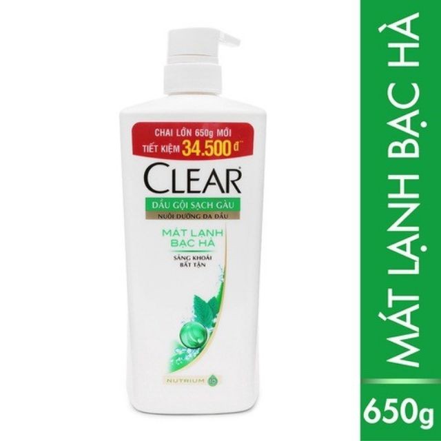 Dầu gội clear men bạc hà 650g