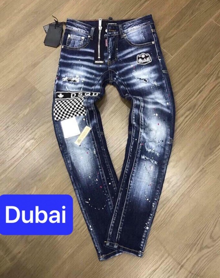 QUẦN JEAN NAM CHẤT BÒ XANH ĐẬM WASH THÊU KIỂU MỚI HOT TREND THU ĐÔNG XUÂN SÀNH ĐIỆU 2023 DB-77 CAO CẤP - DUBAI FASHION