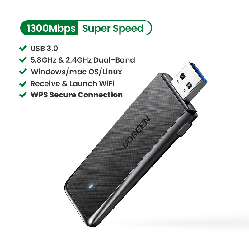 UGREEN AC1300 USB WiFi Adapter 5G 2.4G Dual Band USB 3.0 WiFi Dongle for Desktop PC Mini Wireless Computer Network Adapter for Windows 11/10/8.1/8/7, MacOS 10.11 Above