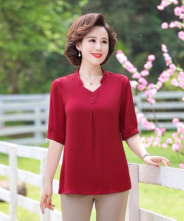 Fashion luxury silk soft chiffon blouse middle age blouse loose fom shirt
