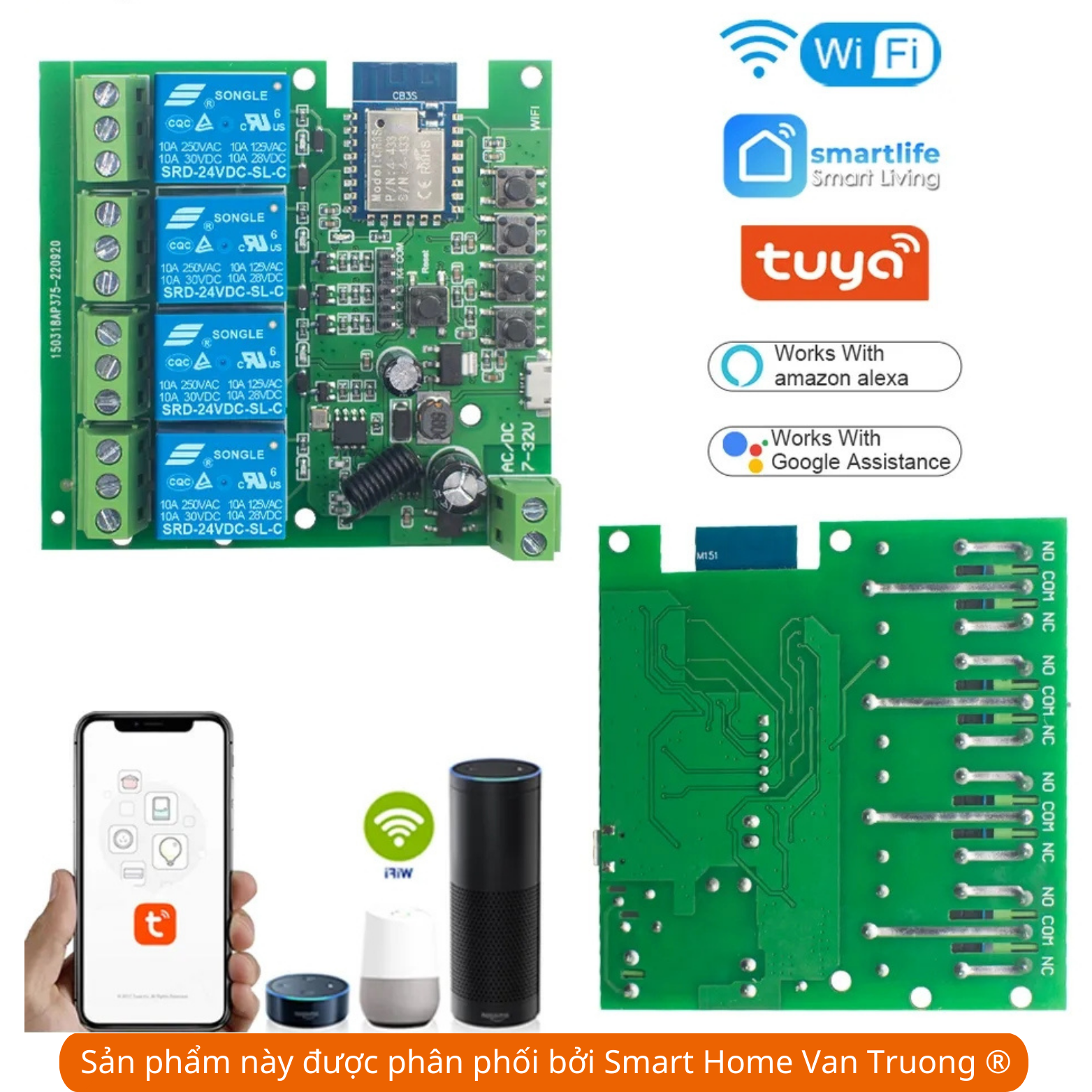 Công tắc điều khiển từ xa 12V 4 cổng (4 kênh) dùng điện 1 chiều 12V DC (electricsmart)