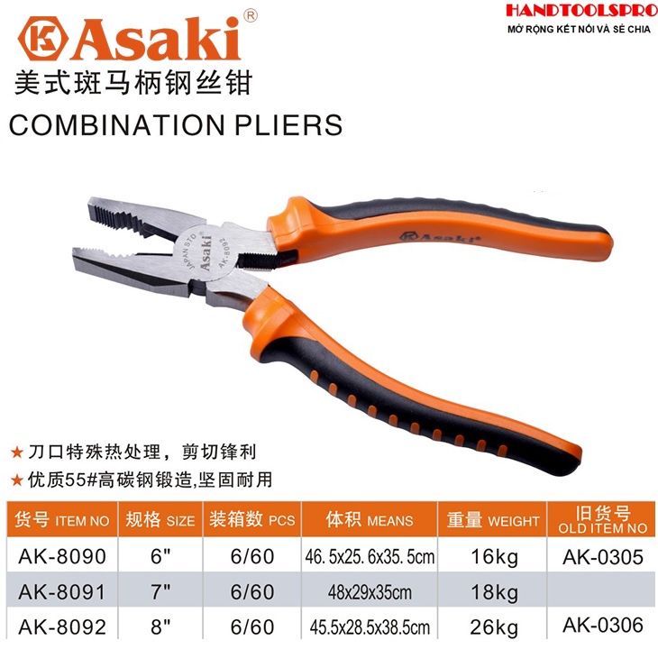 Kềm răng kiểu Mỹ 3 size 6" ,7", 8" Asaki AK-8092