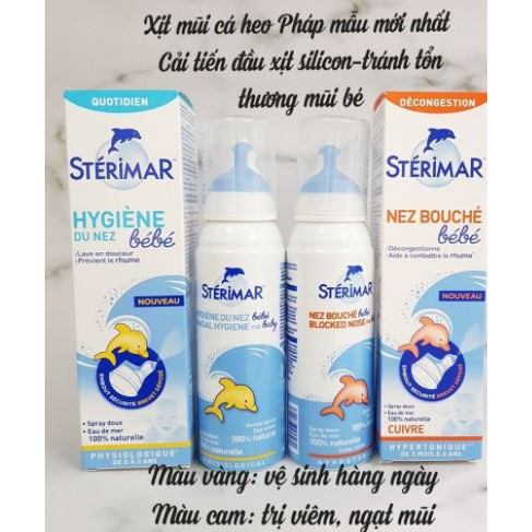 Xịt muối biển Sterima-Xịt mũi cá heo nội địa Pháp 100ml- mẫu mới đầu bọc SILICON
