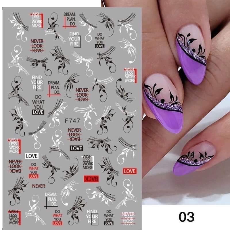 Sticker đen trắng dán móng siêu đẹp