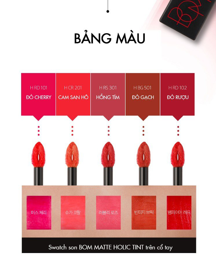 [6-11/12 VOUCHER GIẢM 8%]Son Kem BOM Matt Holic Tint