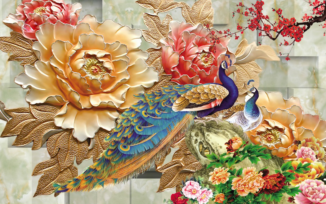 Tranh dán tường 3d công phượng trang trí phòng khách phòng ngủ hàng quán giá rẻ đẹp keo sẵn bóc dán PA