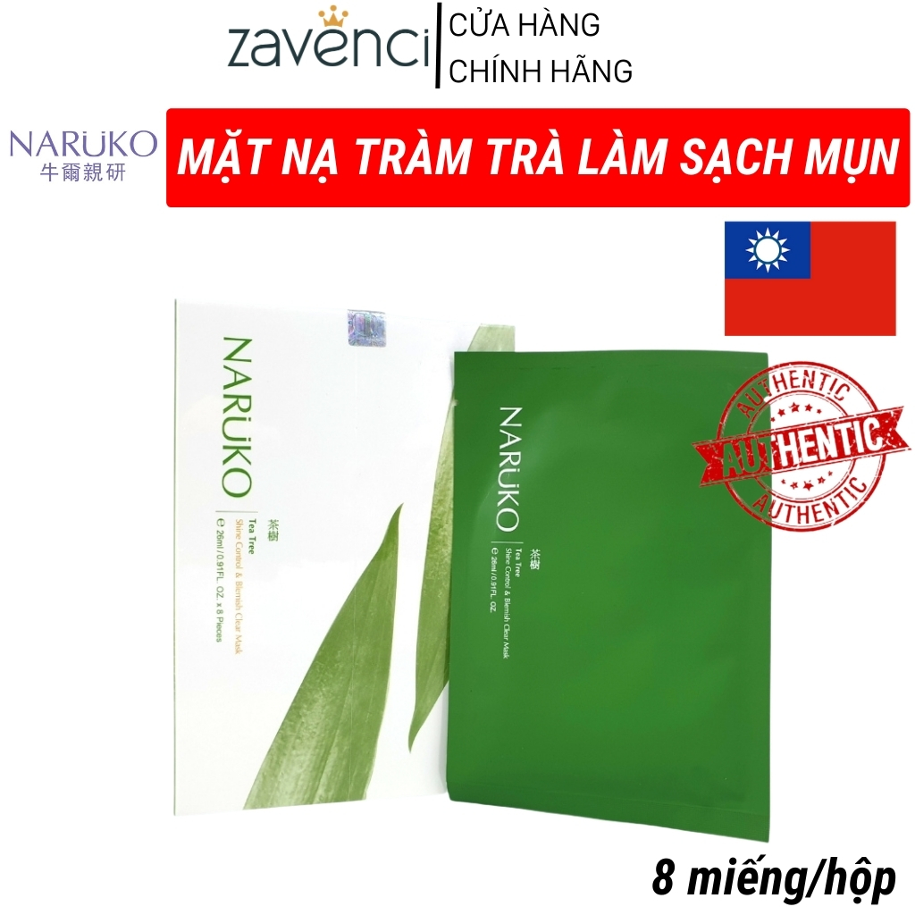 Mặt nạ tràm trà NARUKO Đài Loan hộp 8 miếng loại bỏ dầu thừa, ngăn ngừa mụn viêm  Zavenci Offical