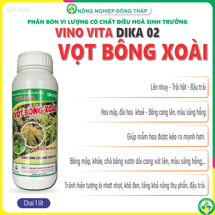 Phân Bón Lá VL Có Chất Điều Hòa Sinh Trưởng VINO VITA DIKA 02 VỌT BÔNG XOÀI – Hoa Mập, Đài Hoa Khỏe (Chai 1lít)