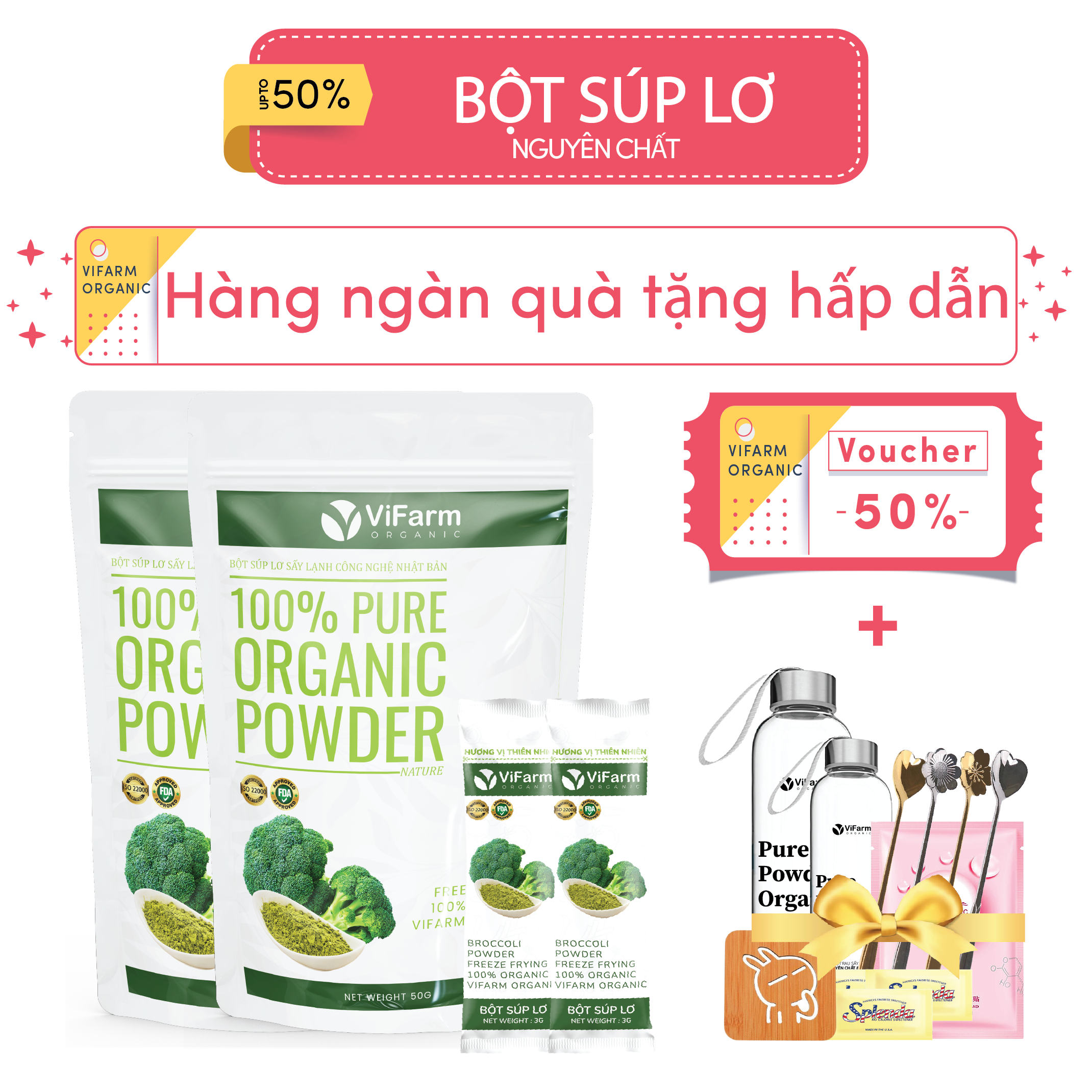 Bột Súp Lơ (Bông Cải Xanh) Nguyên Chất ViFarm 50g