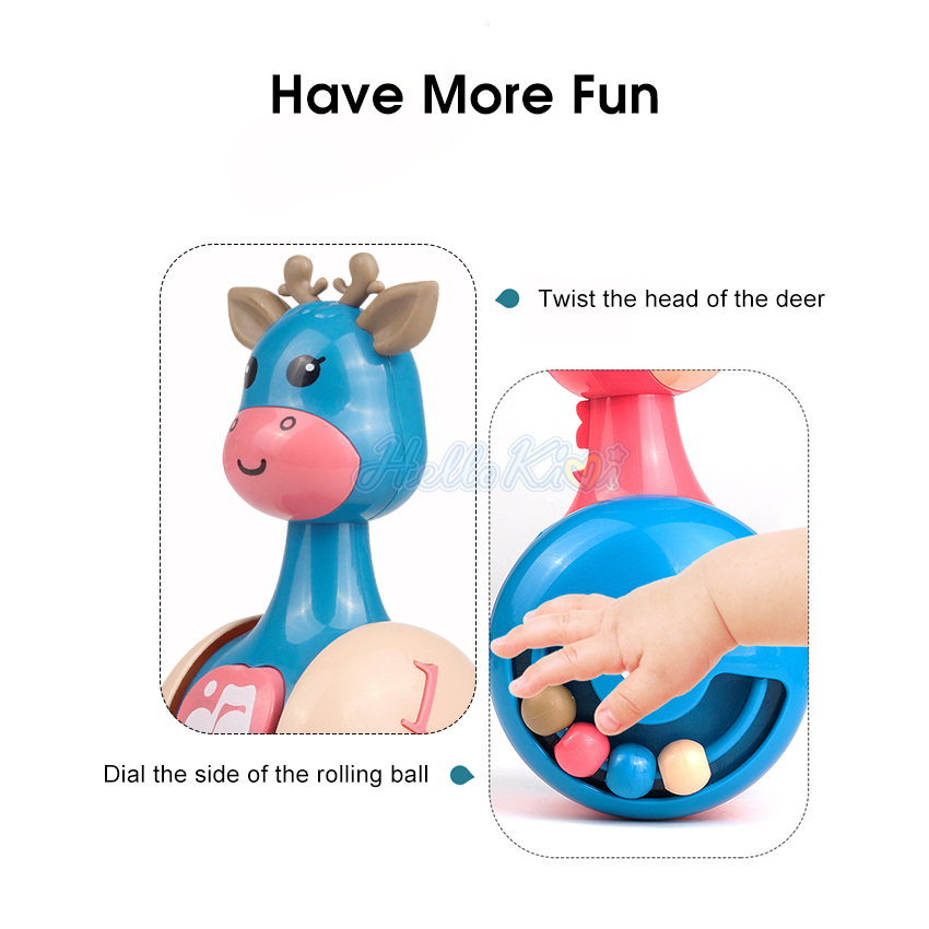 HelloKimi ChildrenCartoon Tumbler Doll Roly-poly Baby Toys Giraffe Tumbler Doll Early Learning Toy Toddler Musical Wobble Rattles Ring Bell Music Learning Educational Toy Cute Shape Toy for Kids