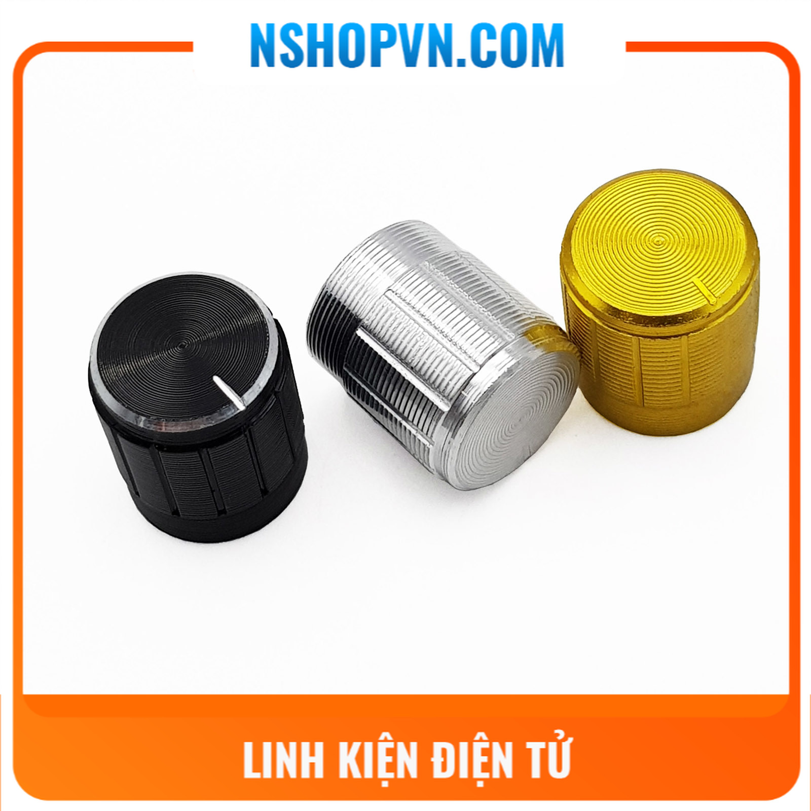 Núm chiết áp nhôm trục răng 6mm màu vàng/đen/trắng