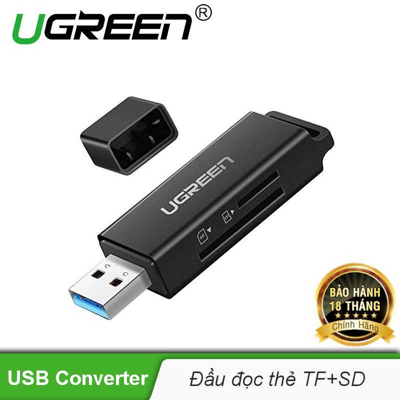 Bảng giá Đầu đọc thẻ nhớ SD/TF chuẩn USB 3.0 màu đen Ugreen 40752 Phong Vũ
