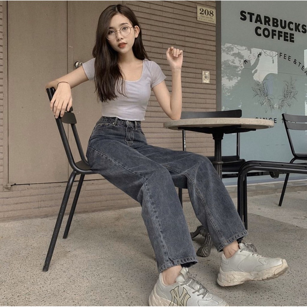 QUẦN JEANS NỮ ỐNG SUÔNG RỘNG MÀU XÁM KHÓI HOT TREND HÀNG QUẢNG CHÂU CAO CẤP GIÁ RẺ AQUA JEANS