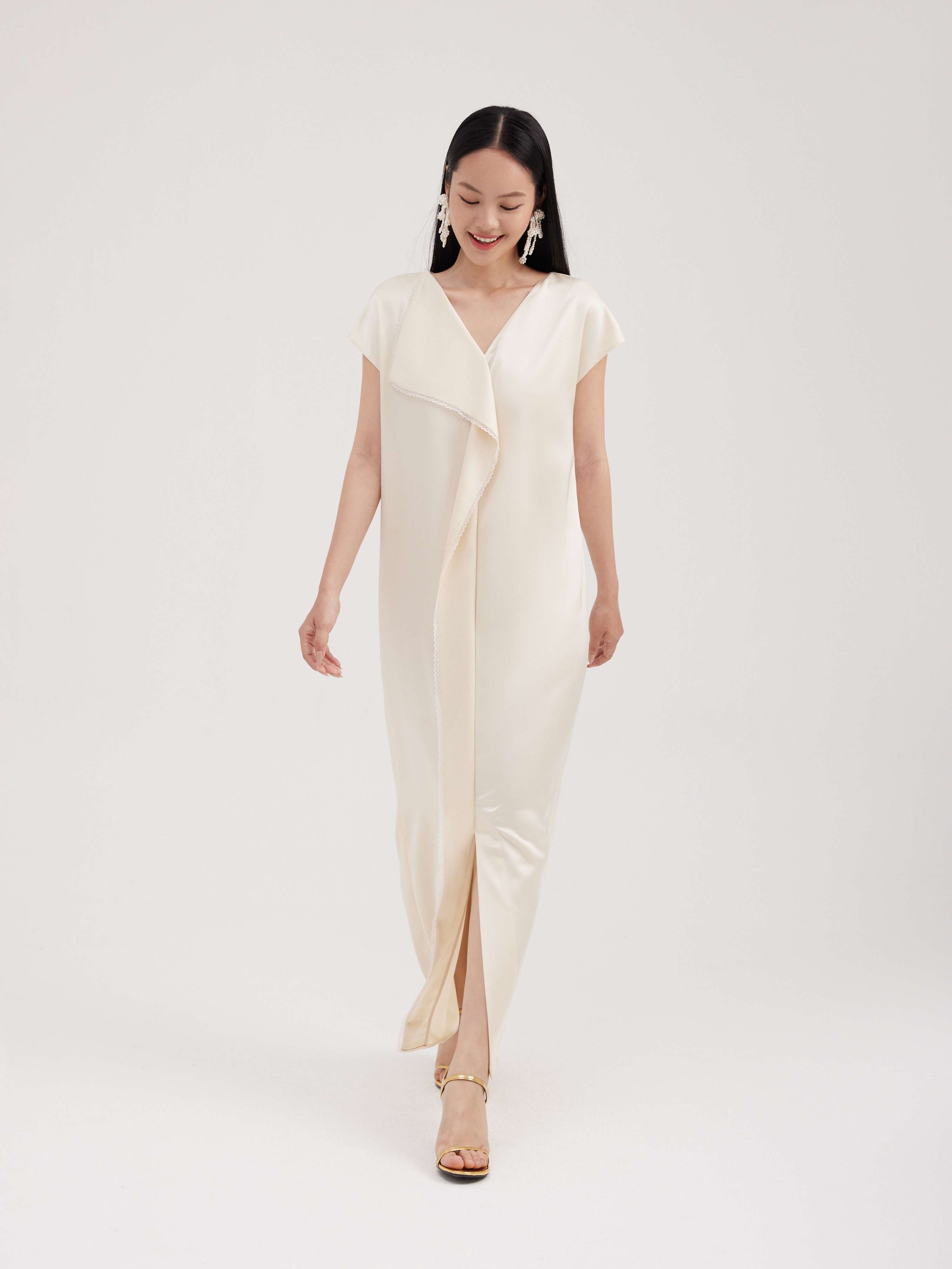 Đầm lụa viền ren Mauve Border dress