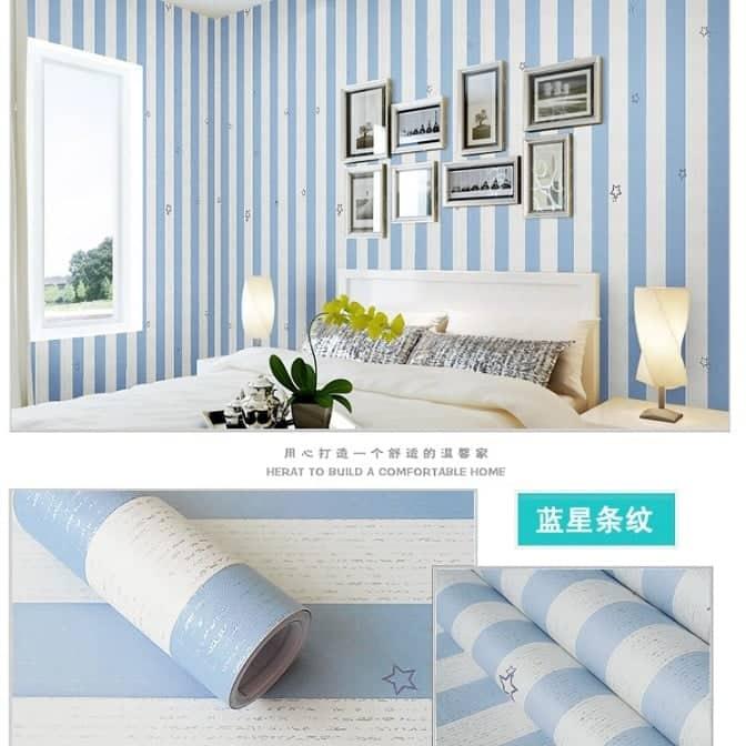 10m giấy dán tường sọc xanh sao ( cuộn dài 10m, khổ rộng 45cm, giấy có keo sẵn )