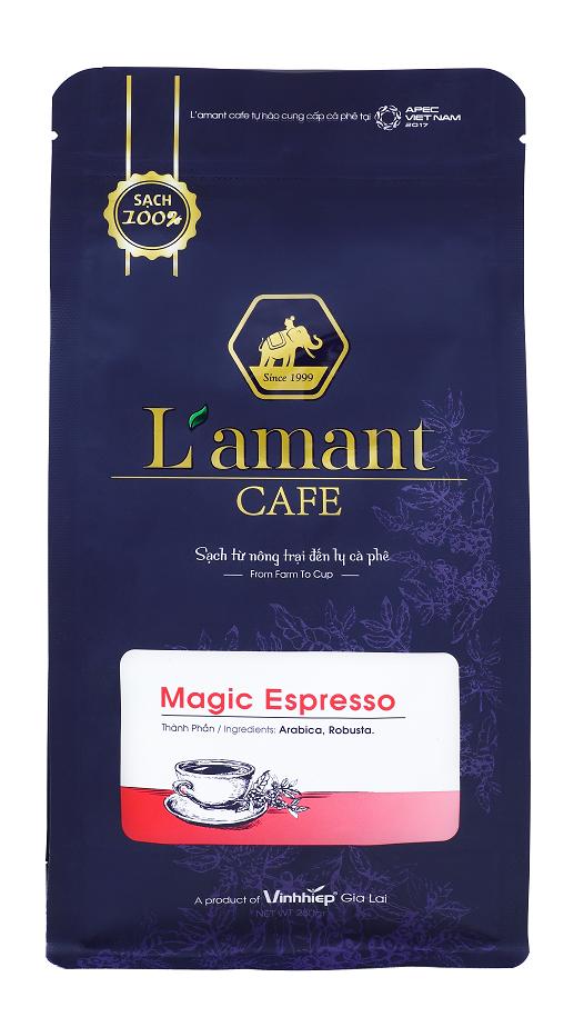 Cà Phê Hạt Rang L’amant Magic Espresso – Tối ưu cho pha máy – Blend Arabica & Robusta – Gói 250g