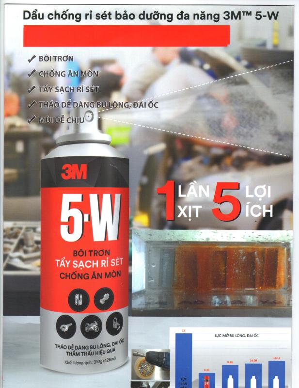 Dầu chống rỉ sét bảo dưỡng đa năng 3M 5-W 310g (chai lớn): bôi trơn, chống ăn mòn, tẩy sạch rỉ sét, tháo bulong, mùi dễ chịu