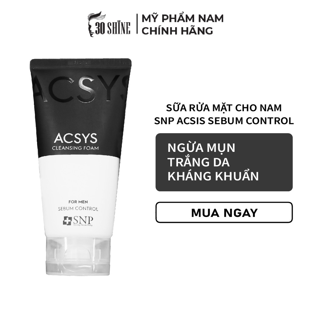 Sữa Rửa Mặt Cho Nam Acsys Cleansing Foam 30Shine 120ml - Ngăn Dầu, Ngừa Mụn, Kháng Khuẩn - Tinh Chất Tràm Trà & Cam Thảo