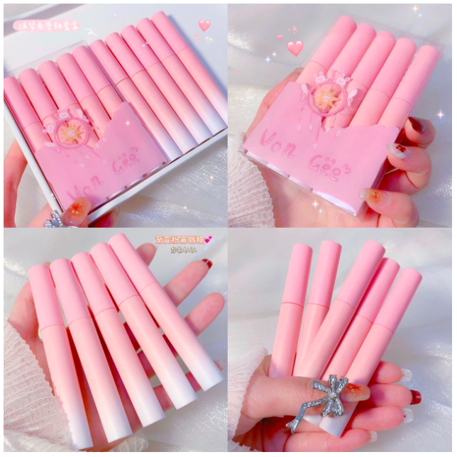Set 5 Cây Son VONGEE Thỏ Hồng Mịn Mượt Như Nhung Và Không Khô Môi | Set 5 cây son môi kem lì Vongee vỏ hồng mẫu mới cực hot, chất son lâu trôi, mềm môi. Son nội địa trung giá rẻ học sinh |
