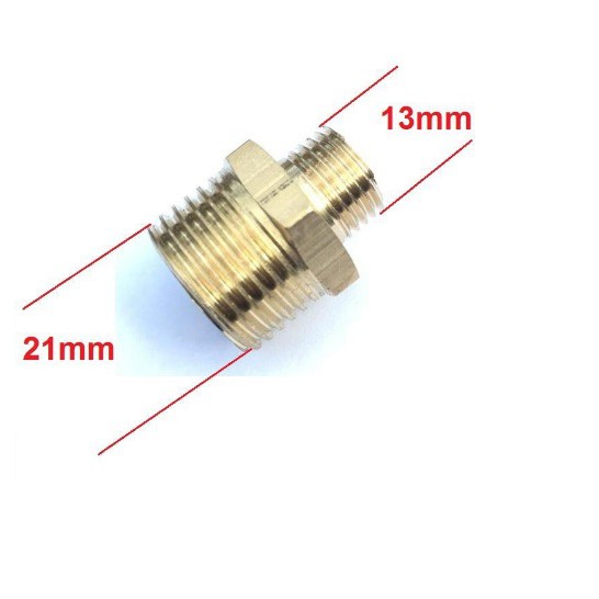 Sỉ- 10 cái nối thau ren ngoài 21mm- ren ngoài 13mm (21/13)