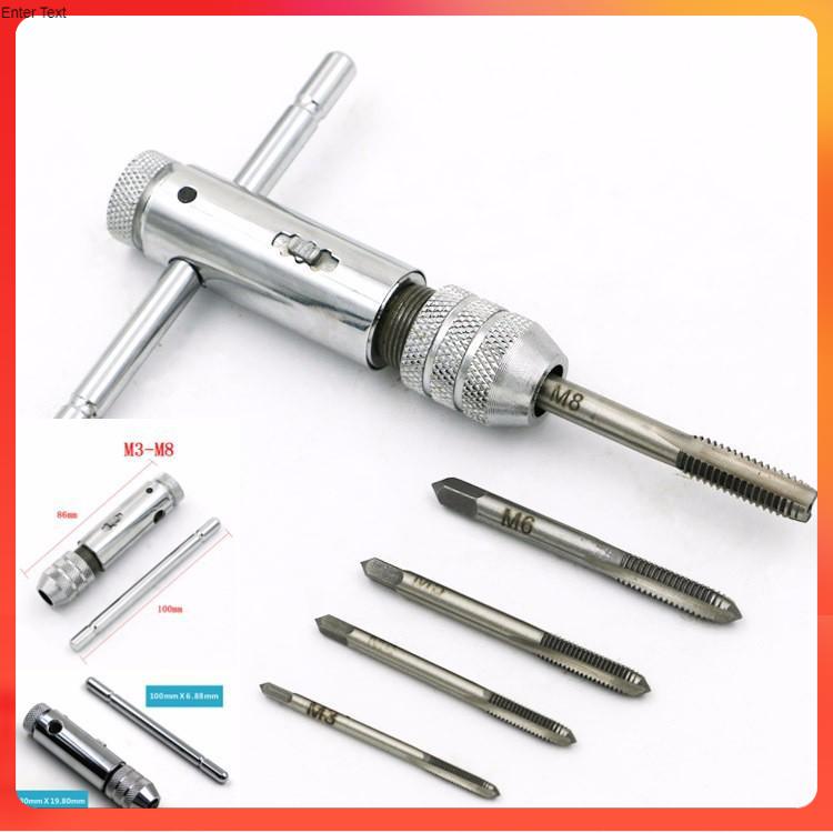 Bộ sản phẩm tay quay taro tạo ren răng tự động m3-m8 tặng kèm 5 mũi taro ren