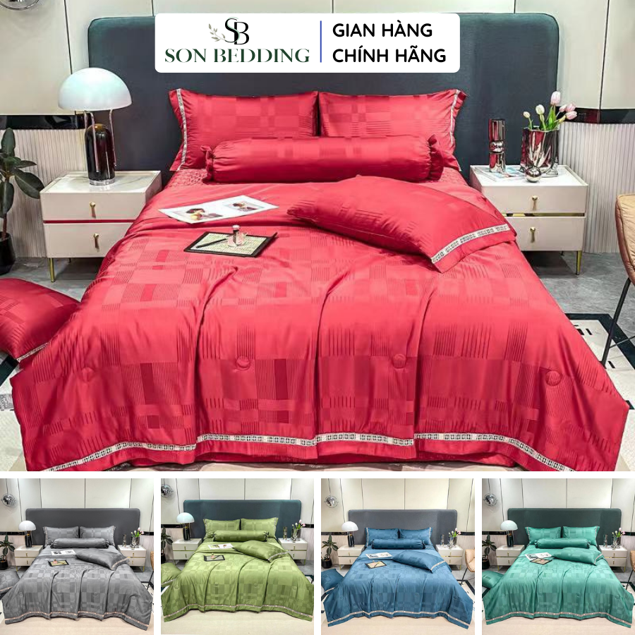 Bộ chăn ga gối phi lụa 5 món, bộ chăn ga gối phi lụa cao cấp chăn chần hè mềm mịn sang trọng