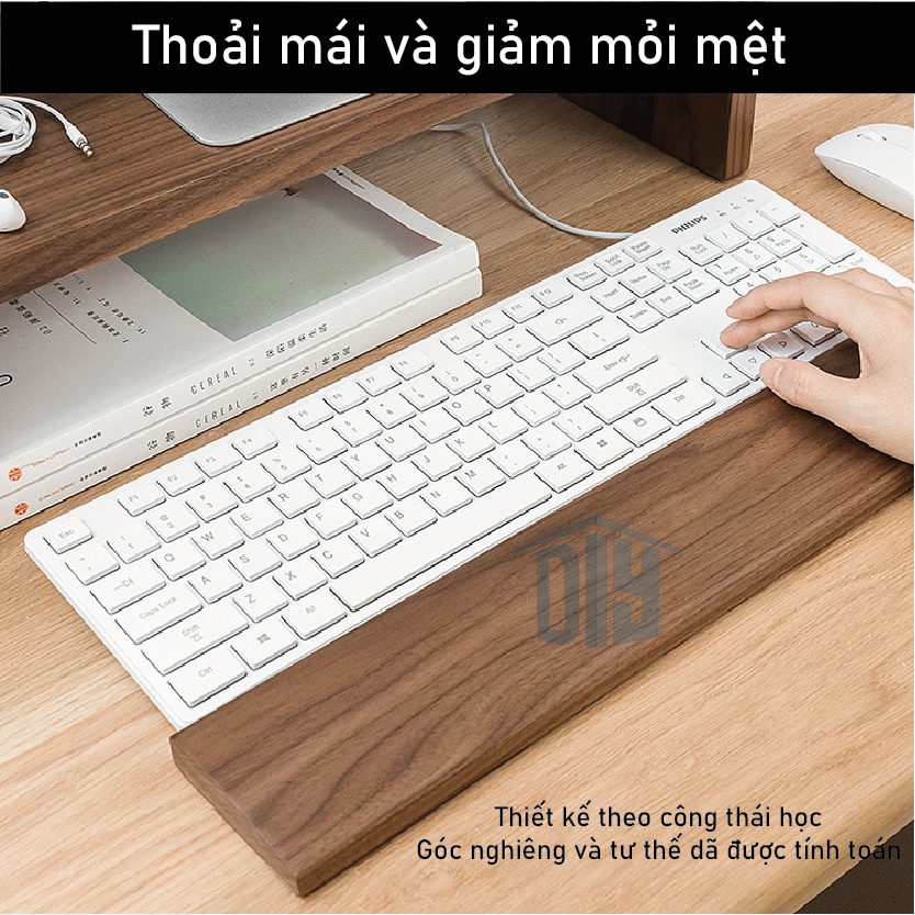 Kê tay bàn phím bằng gỗ óc chó cao cấp