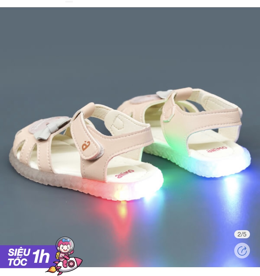 Sandal bé gái phát sáng Animo A2109_MN020 19,Hồng nhạt