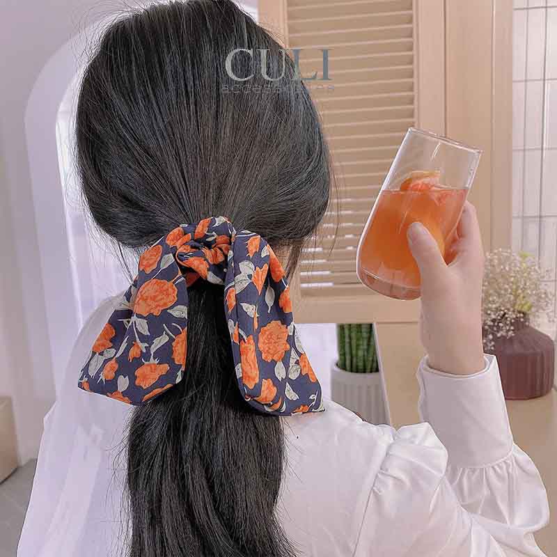 Cột tóc, dây buộc tóc vải nơ hoa phong cách vintage