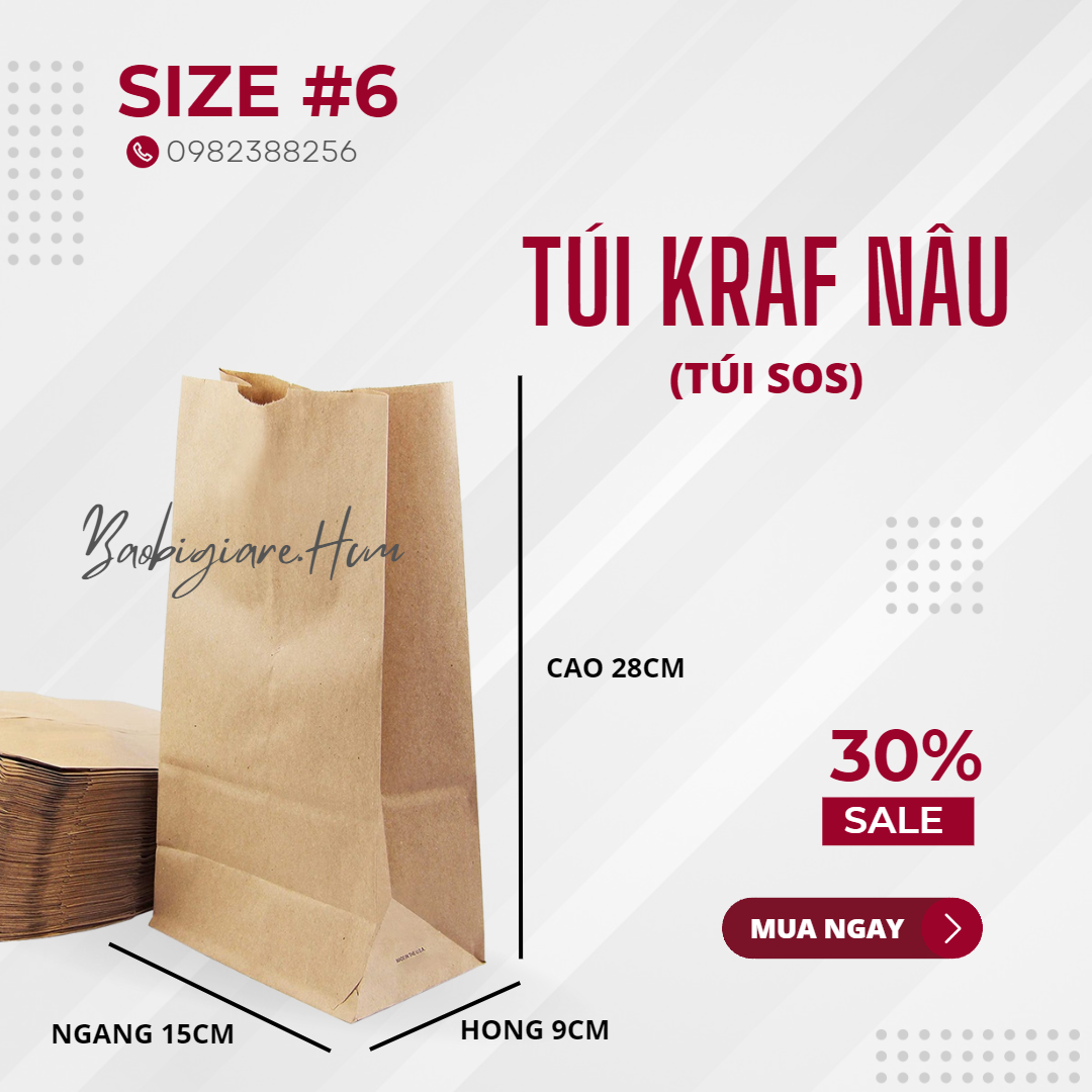 TÚI GIẤY KRAFT KHÔNG QUAI - Combo 100 Túi