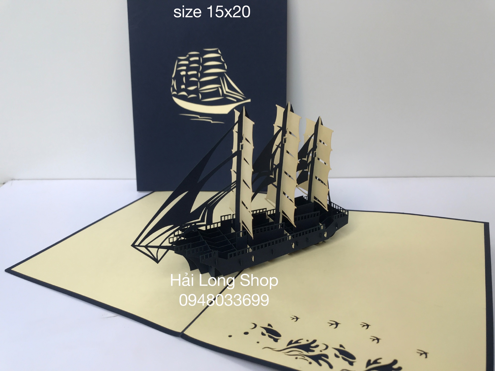 Thuyền 6 ( 3 cánh ) - Boat - Thiệp 3D ( bìa xanh blue)