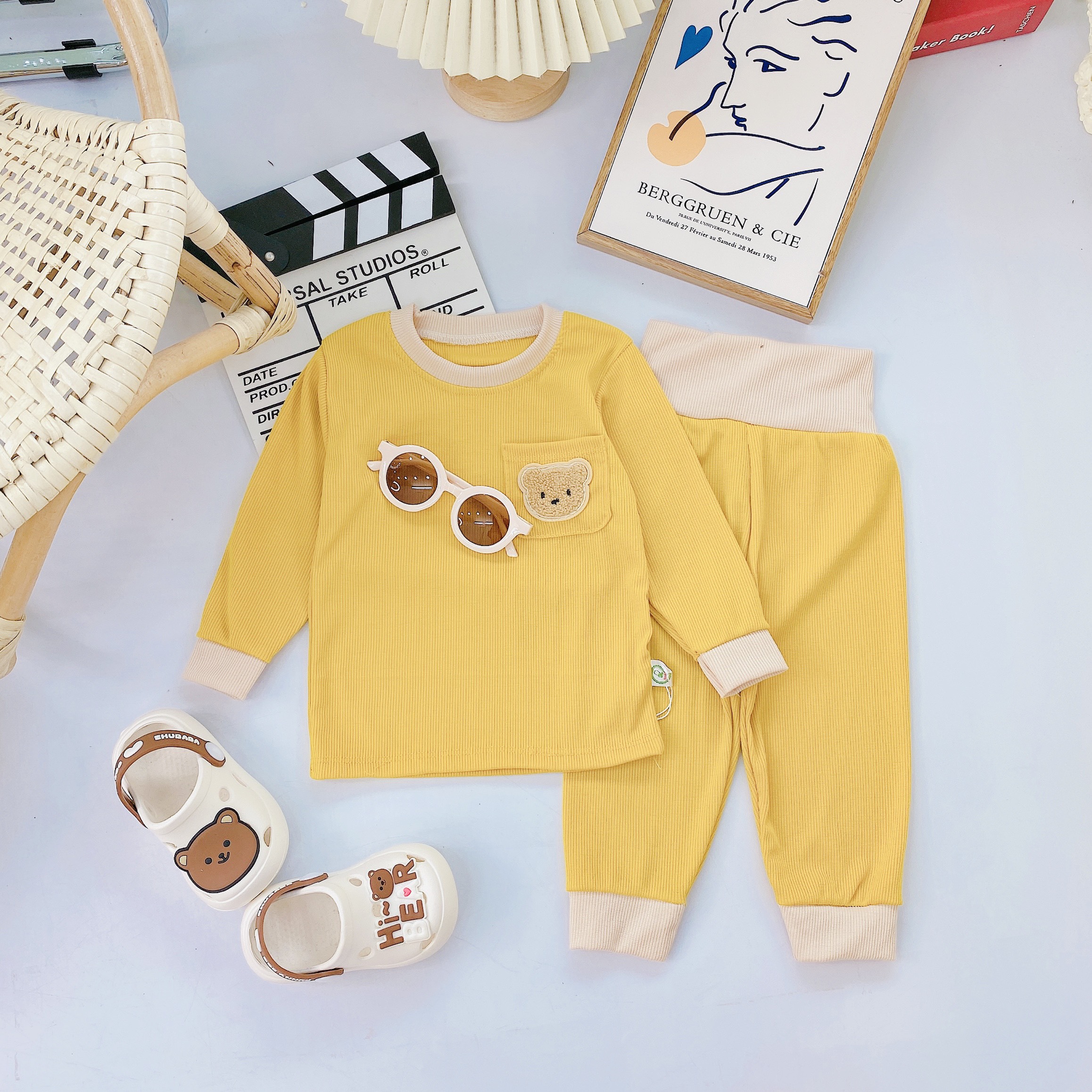 Bộ dài tay thu đông VẢI LEN TĂM cao cấp MINKY cho bé trai bé gái sơ sinh 5-15kg hàng xuất xịn nhiều màu lựa chọn-B043