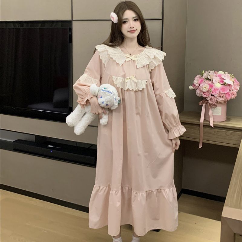 Váy mặc nhà nữ hồng phấn phối ren quảng châu