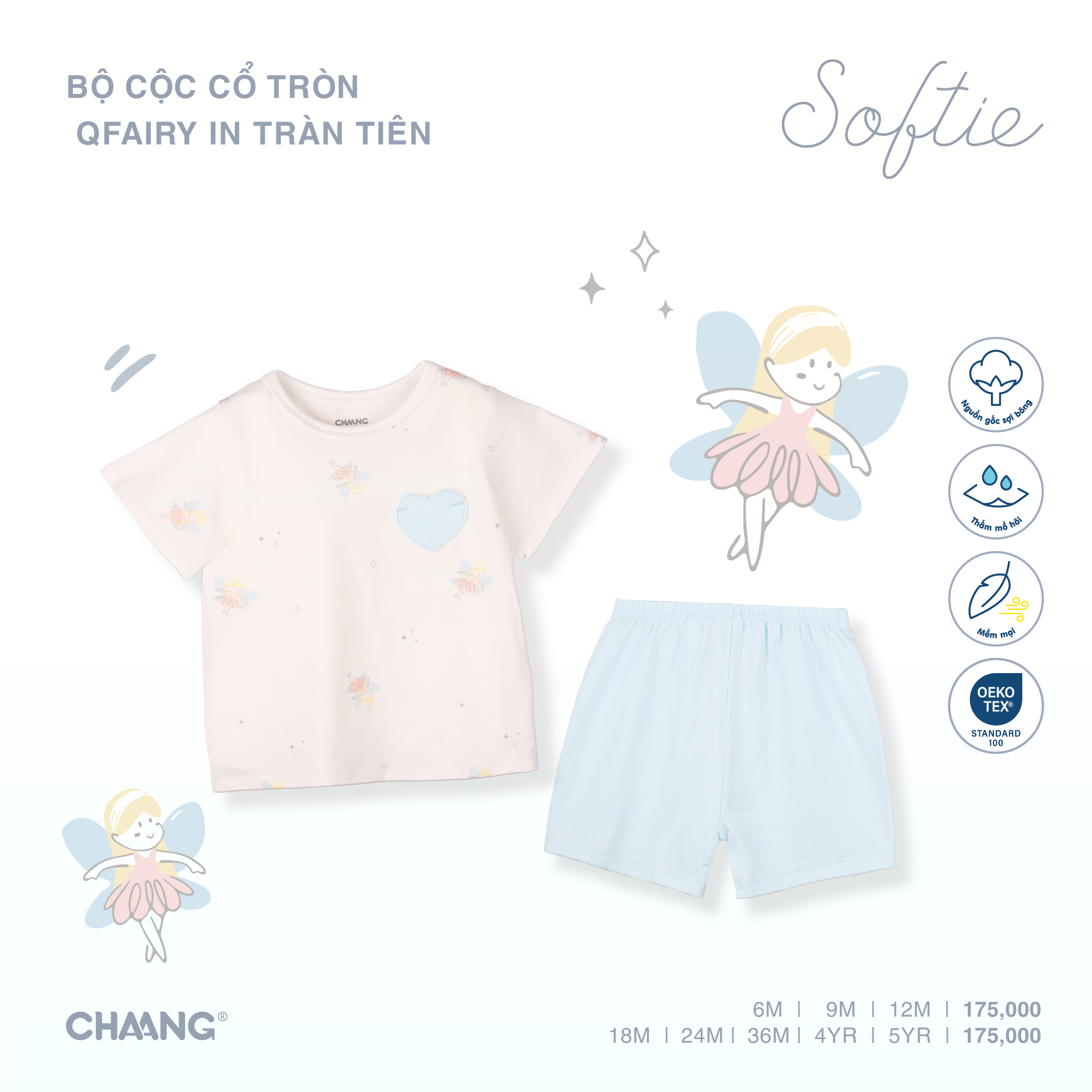Bộ quần áo cổ tròn bé gái Fairy Chaang