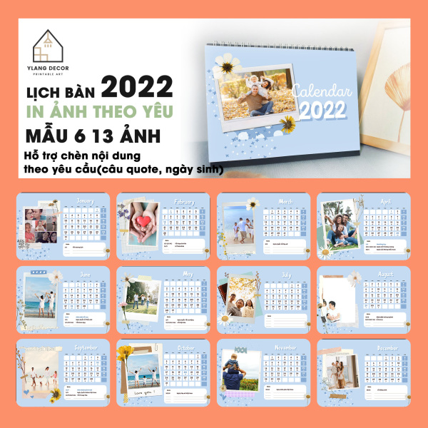 Lịch để bàn IN ẢNH THEO YÊU CẦU 2022 - lịch 2022 - calendar 2022 - trang trí decor bàn học bàn làm việc
