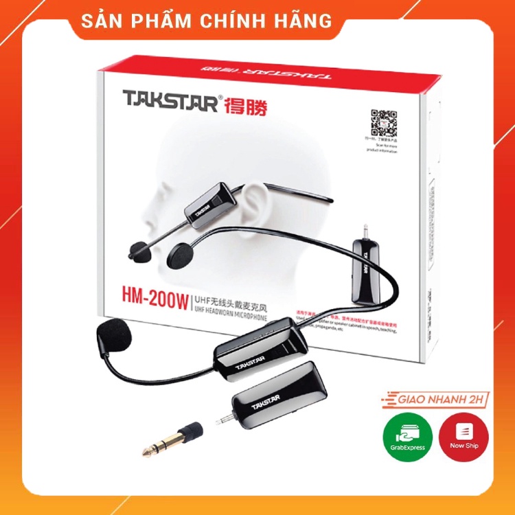 Micro không dây cài đầu takstar hm-200w. đeo tai sử dụng sóng uhf cao cấp, hỗ trợ đeo tai trợ giảng ,học từ xa online