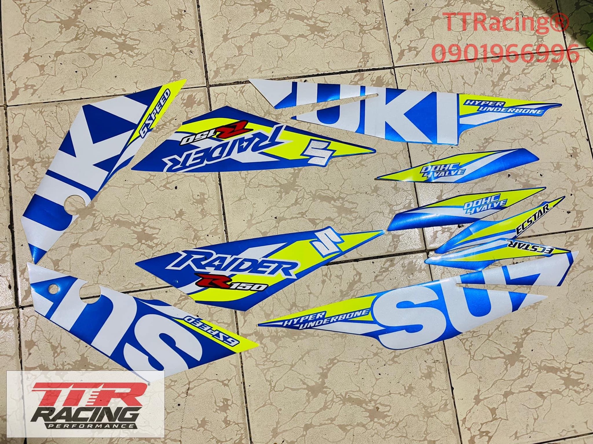 [HCM]Tem Suzuki Raider xanh GP 2018