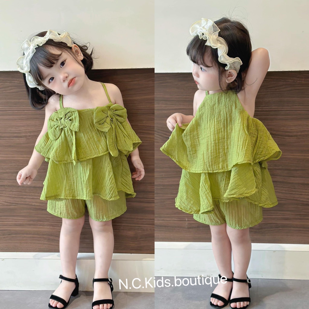 C1-Set bèo nơ 2 dây bé gái 9-18kg