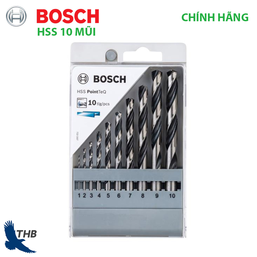 Bộ 10 mũi khoan sắt Bosch HSS PointTeQ 2608577348