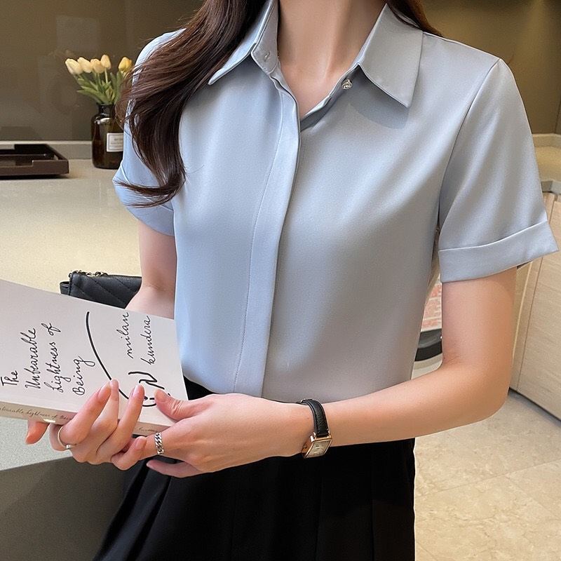 Áo sơ mi nữ tay ngắn kiểu đẹp Hàn Quốc mẫu mới màu trơn mã ST5521 thời trang PONIVALAZA cao cấp , Chất liệu mềm mịn thoáng mát lên form cực chuẩn