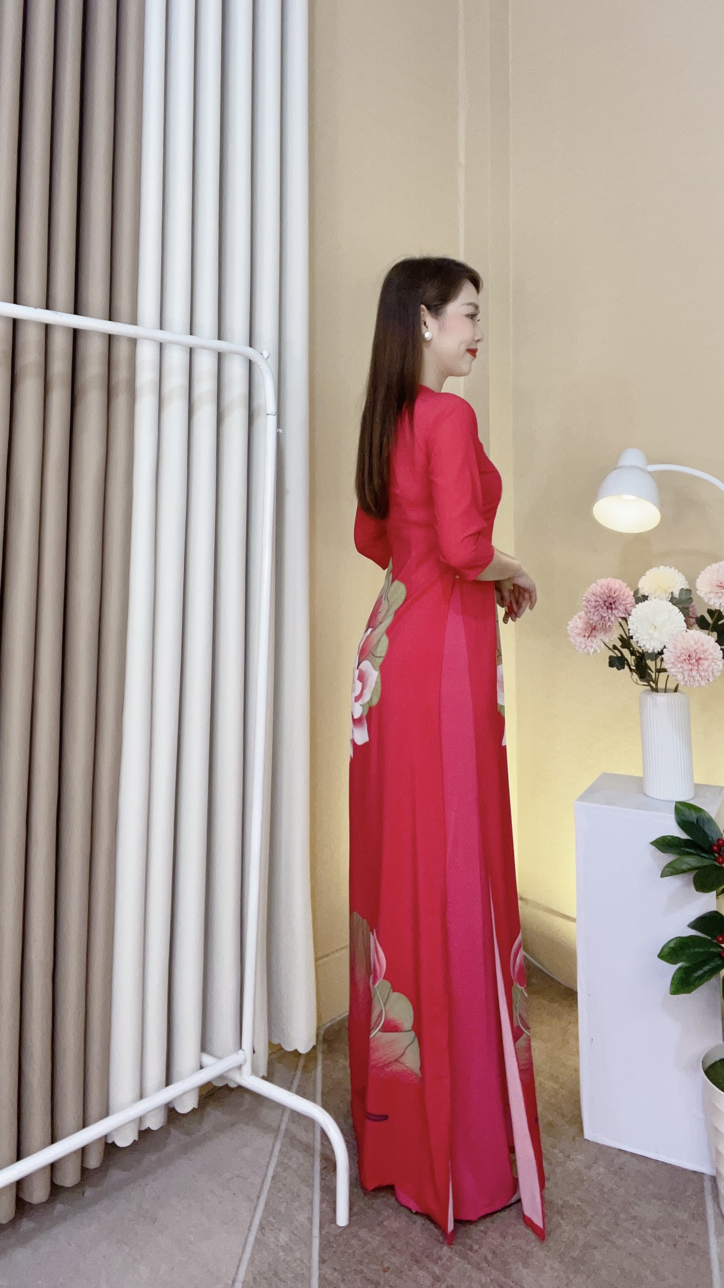 ÁO DÀI TRUYỀN THỐNG IN HOA LỤA NHẬT CAO CẤP